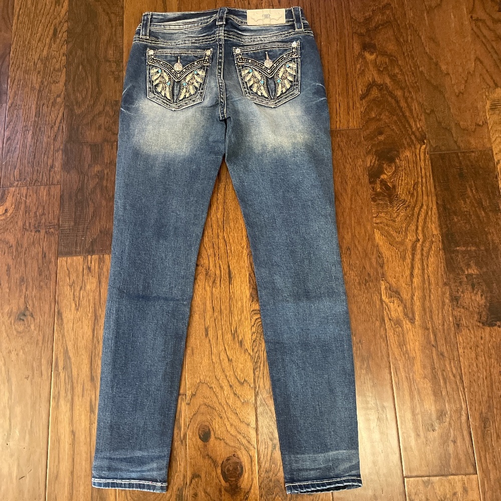 Miss Me Blue Skinny Jeans with Ornate Embellishments